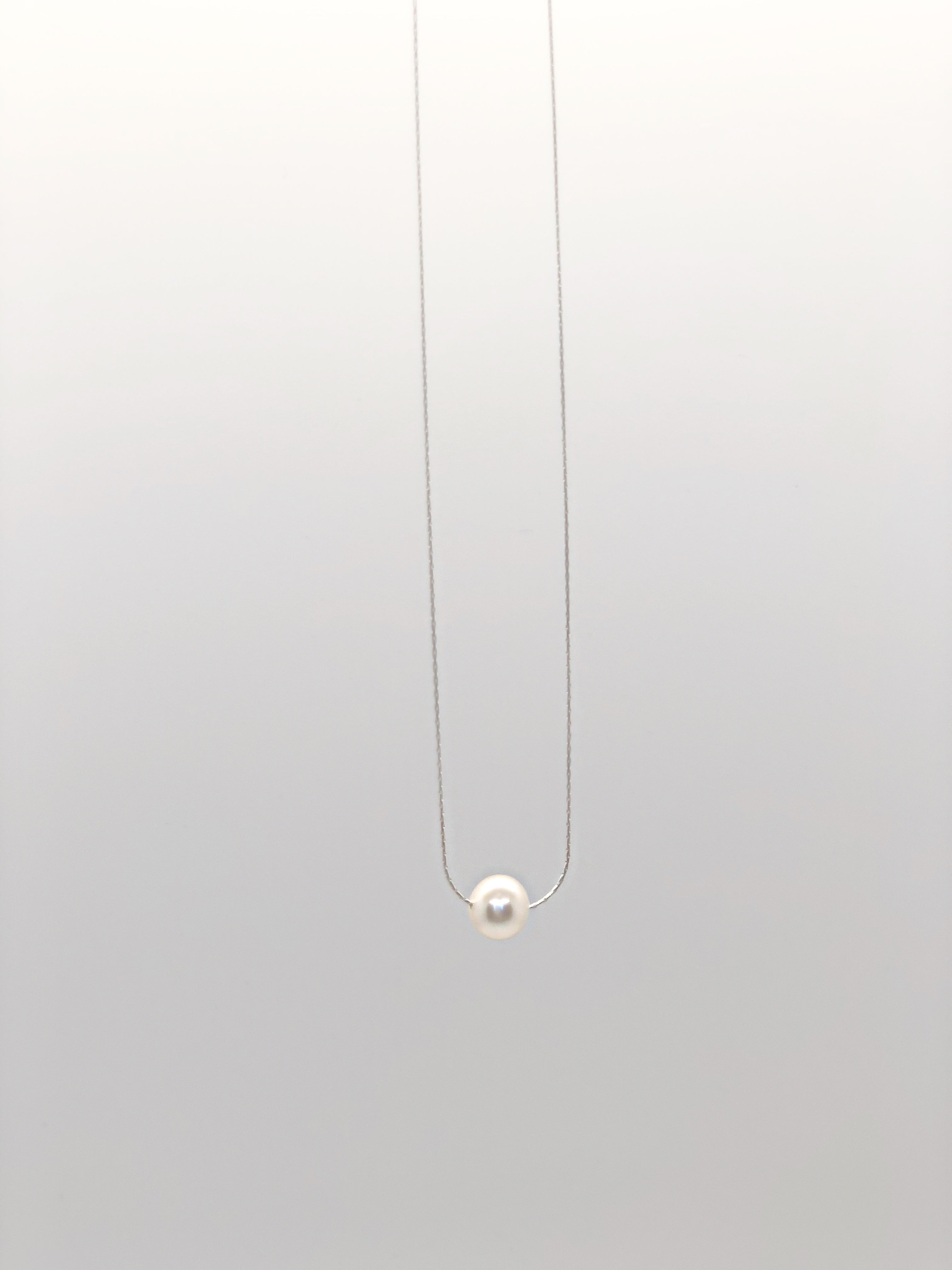 Floating Pearl necklace on Sterling Silver