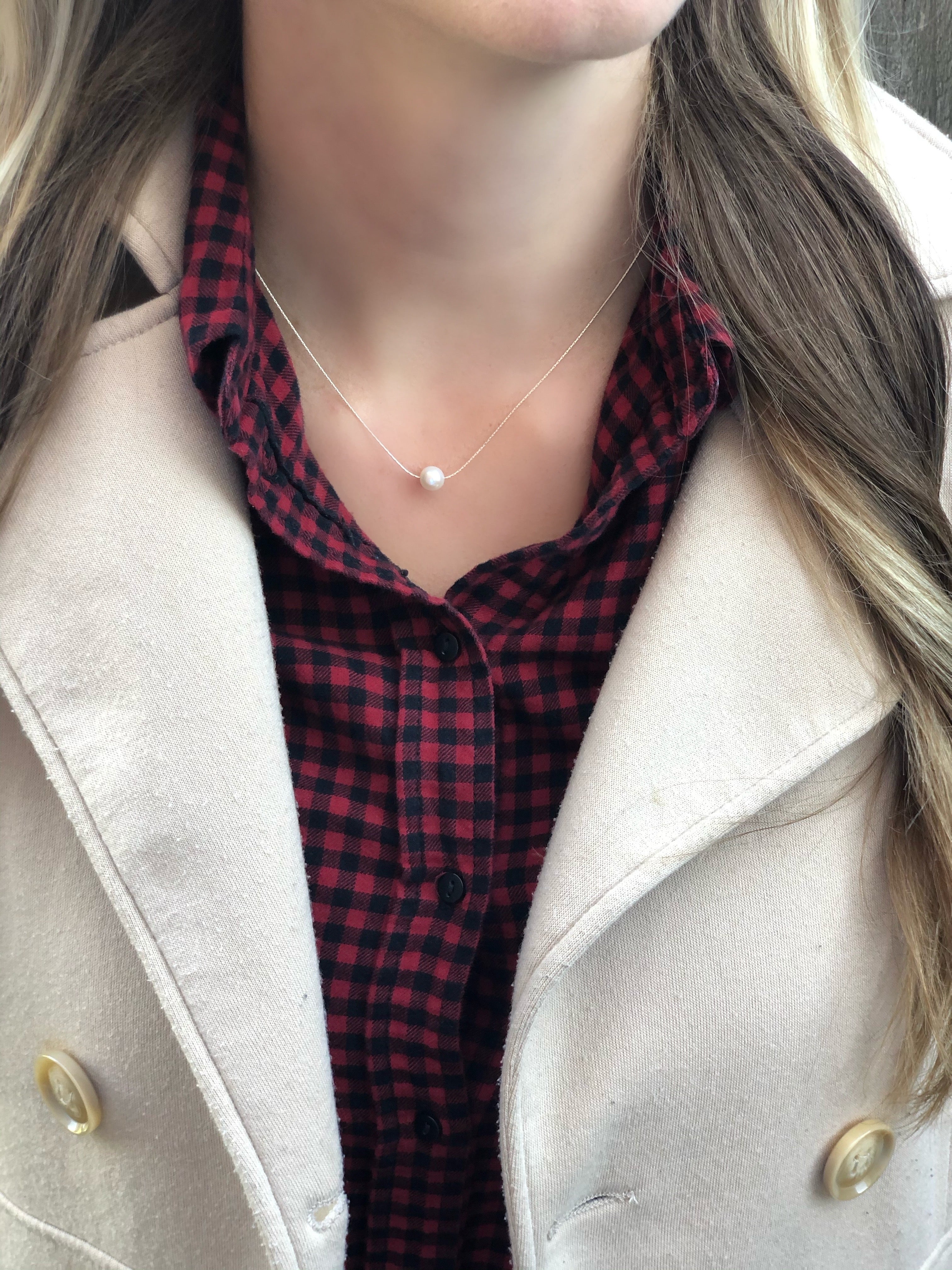 Floating Pearl necklace on Sterling Silver