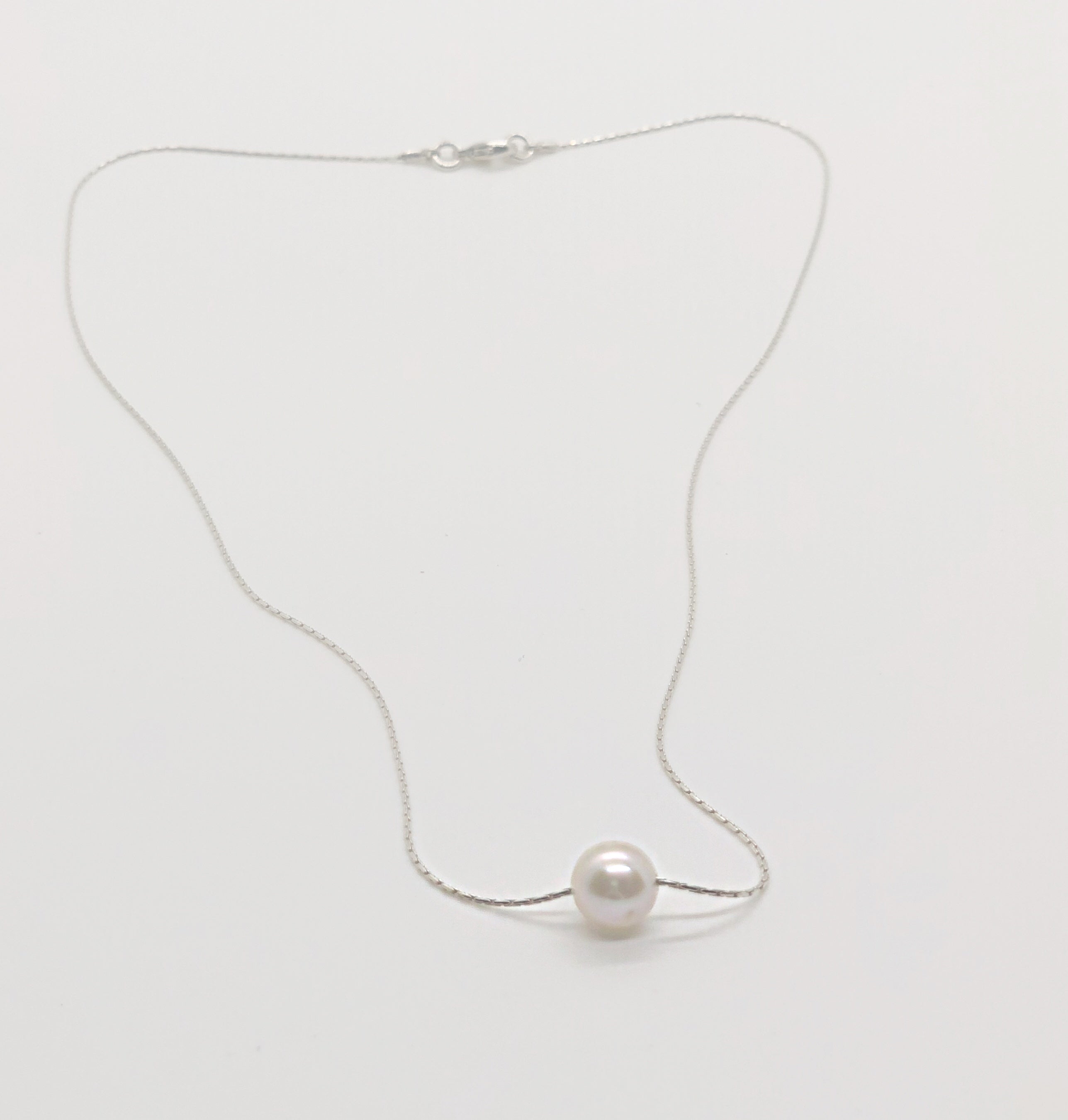 Floating Pearl necklace on Sterling Silver