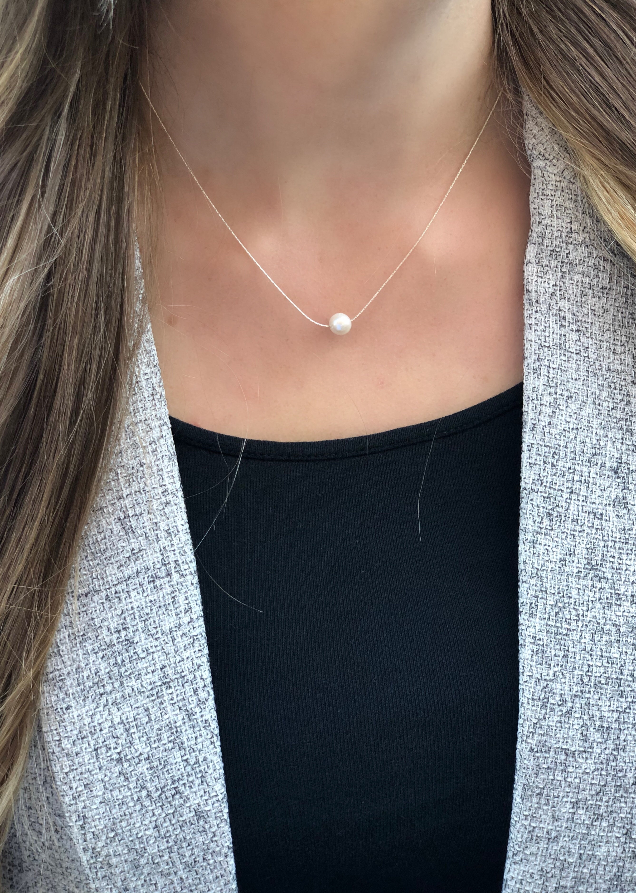 Floating Pearl necklace on Sterling Silver