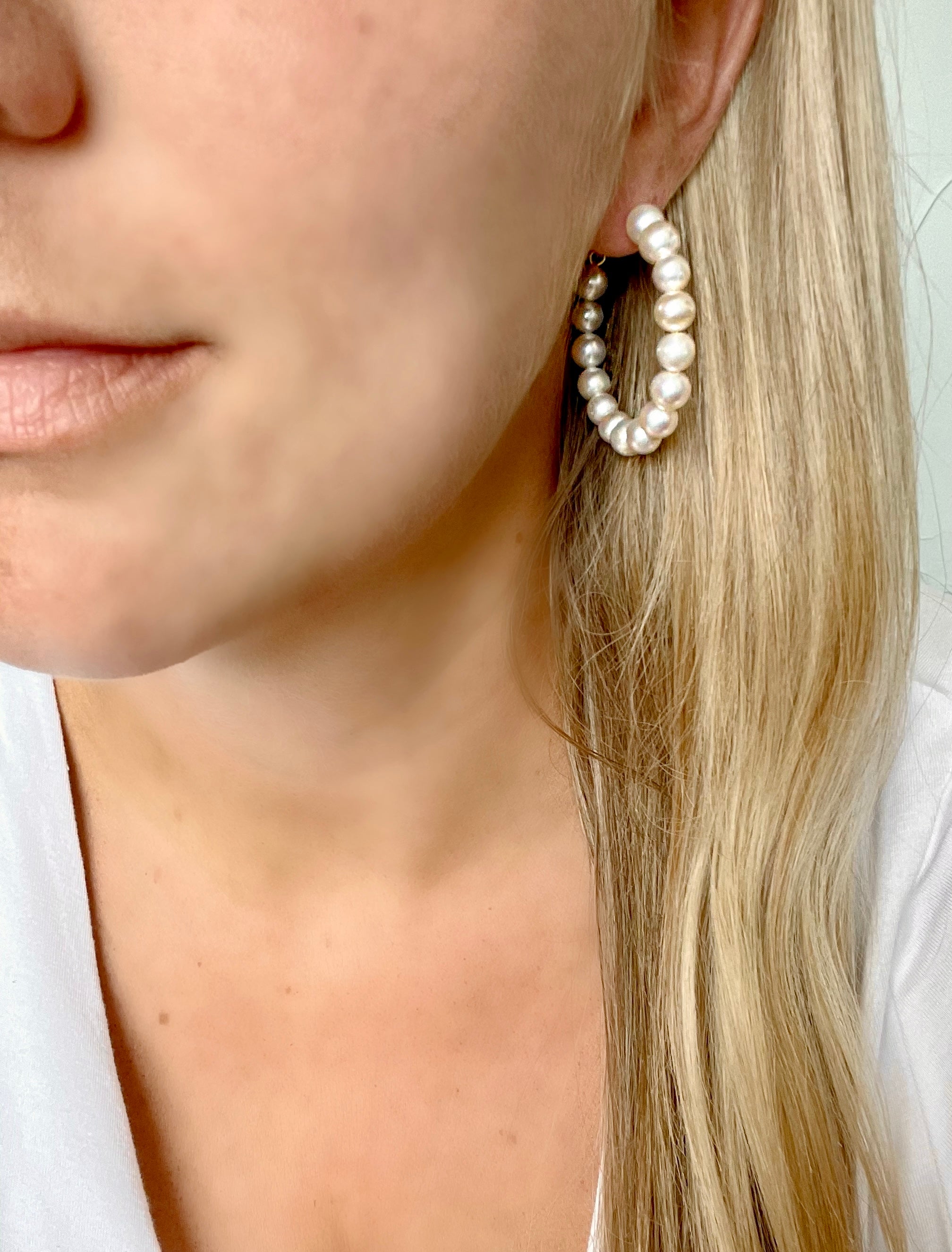 Faux Pearl amp; Stone Gradient Hoop Earring